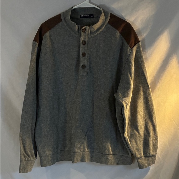 Cremieux mens gray pullover sweatshirt 1/4 button up faux suede accents size XXL - Picture 1 of 14